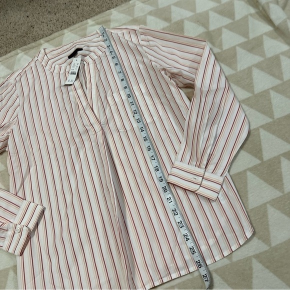 J crew vneck cotton poplin long sleeve popover ivory peach stripe - Picture 3 of 7